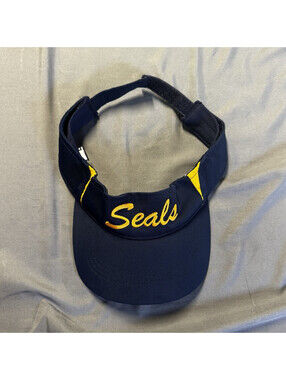Sport Tek Seals Visor Hat Navy Blue Yellow Gold Embroidered Adjustable Casual